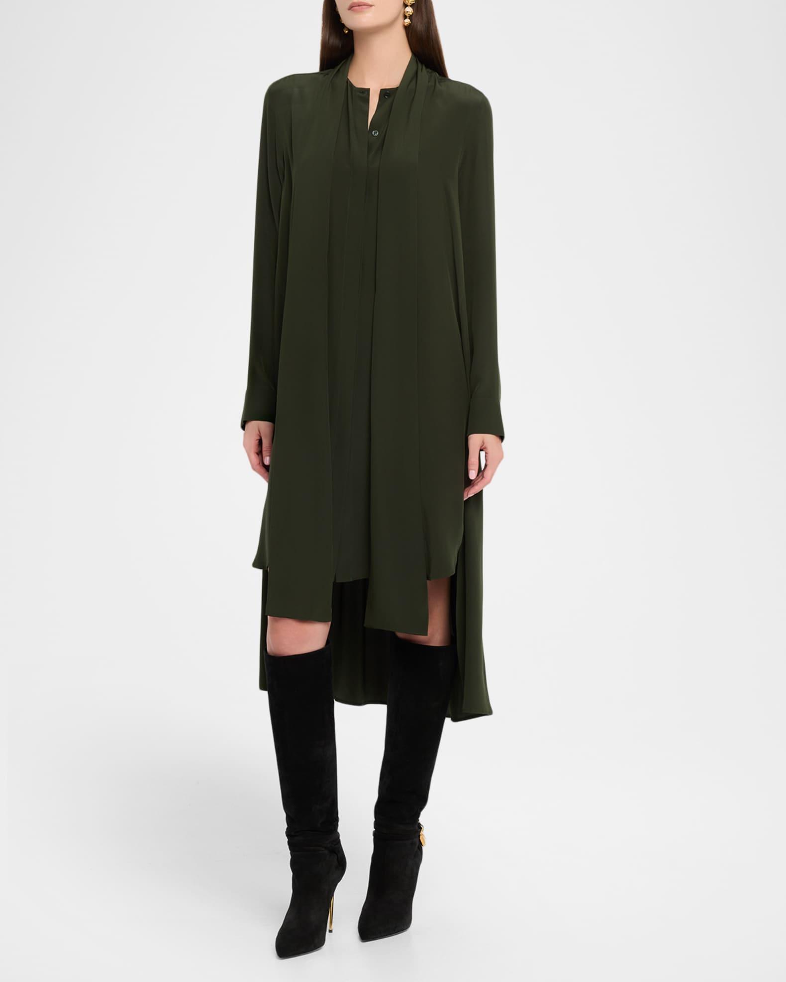 Scarf-Neck Hi-Low Silk Georgette Dress Product Image