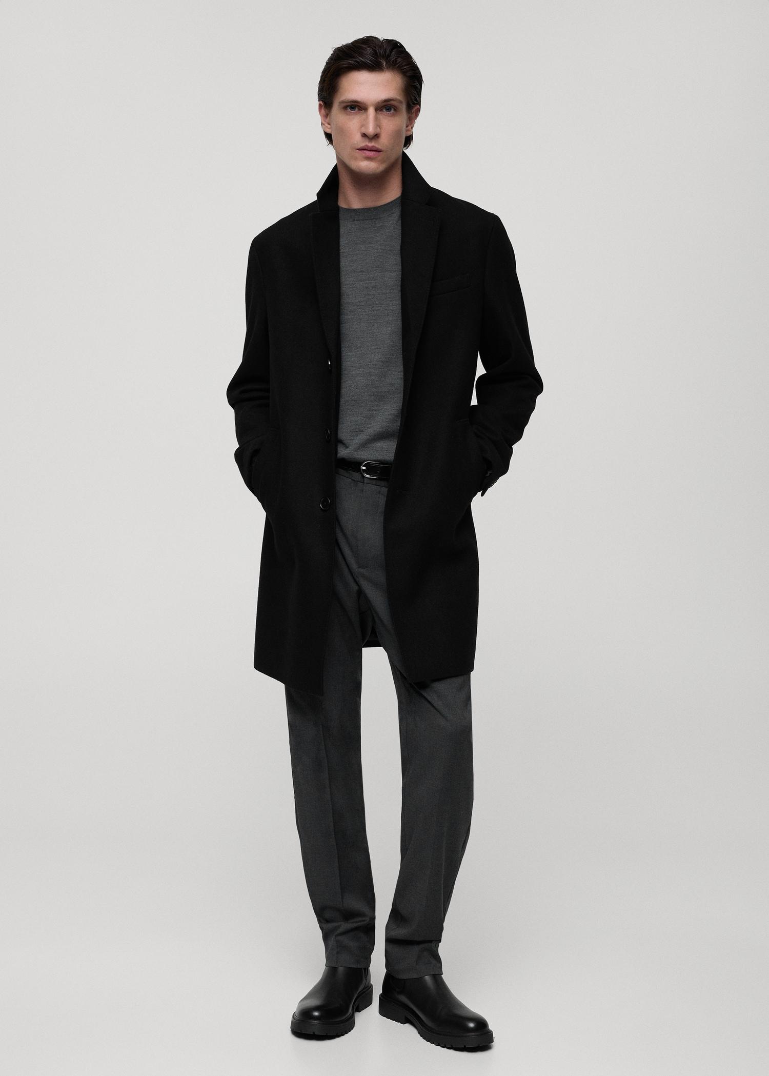 Long recycled wool coat - Men | MANGO USA Product Image