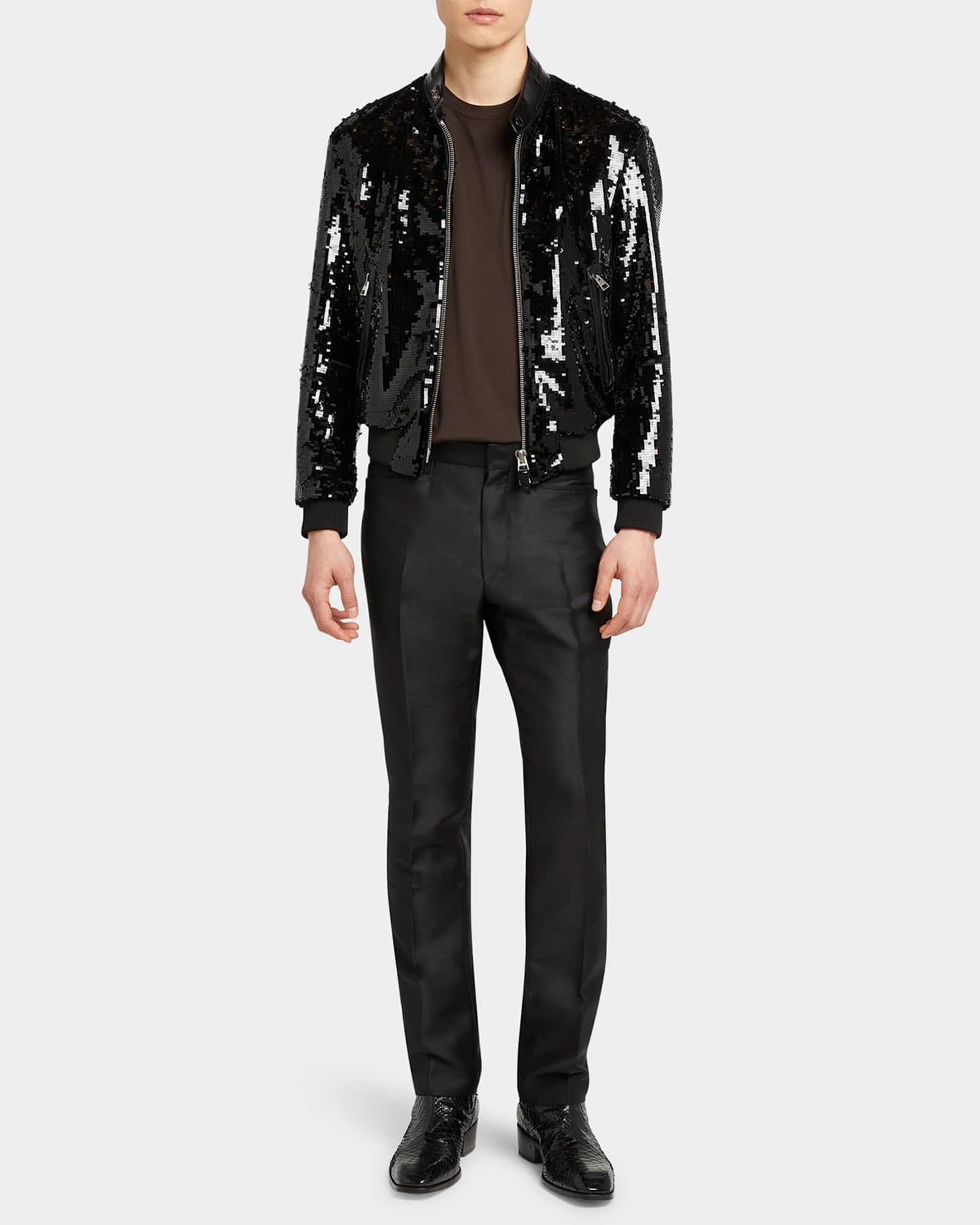 Men's Sequin Embroidered Biker Blouson Jacket Product Image