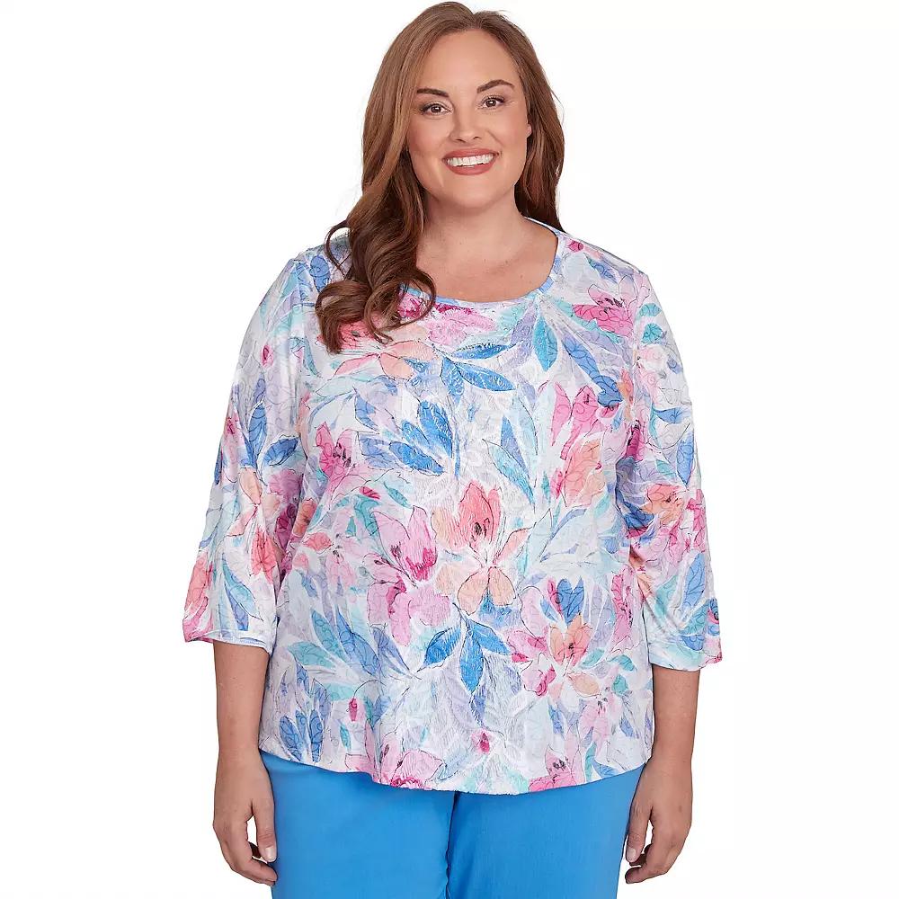Plus Size Alfred Dunner Floral Spray Crewneck Top, Women's, Size: 1XL, Purple Team Product Image
