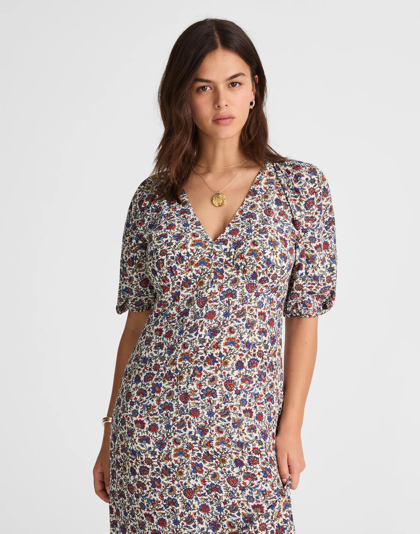 Puff-Sleeve Empire Maxi Dress in Floral Product Image