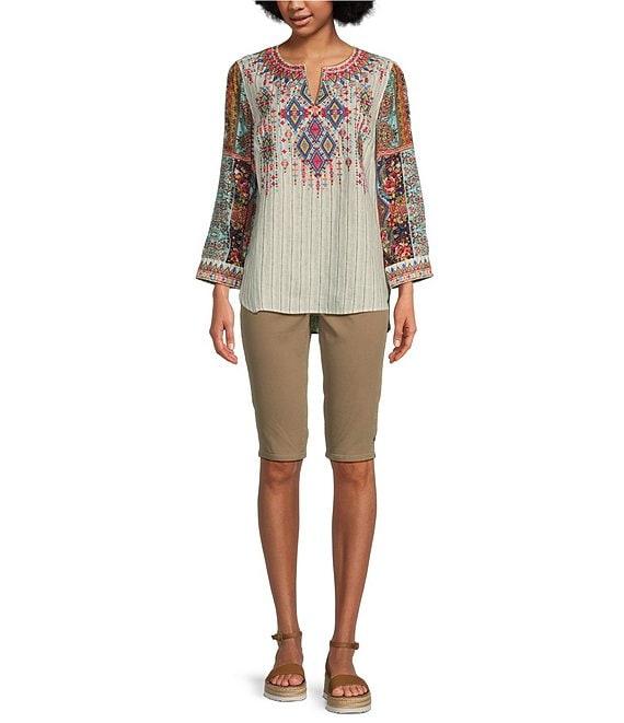 NYDJ Side Slit Hem Rivet Bike Stretch Denim Bermuda Shorts Product Image