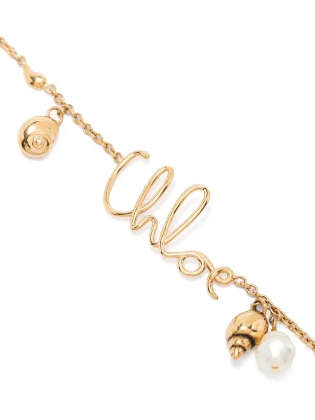 CHLOÉ Golden Logo Shells Necklace Product Image