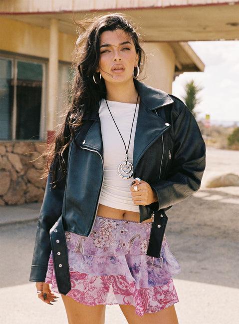 Face The Wind Faux Leather Jacket Grey Product Image