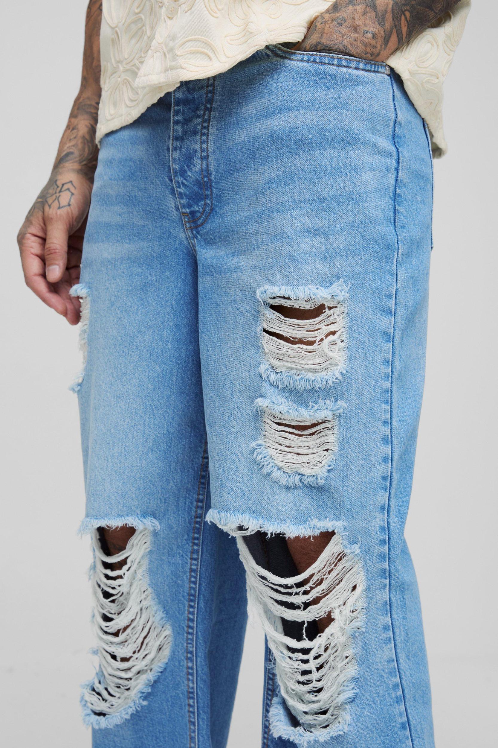 Tall Relaxed Ripped Rigid Jeans | boohooMAN USA Product Image