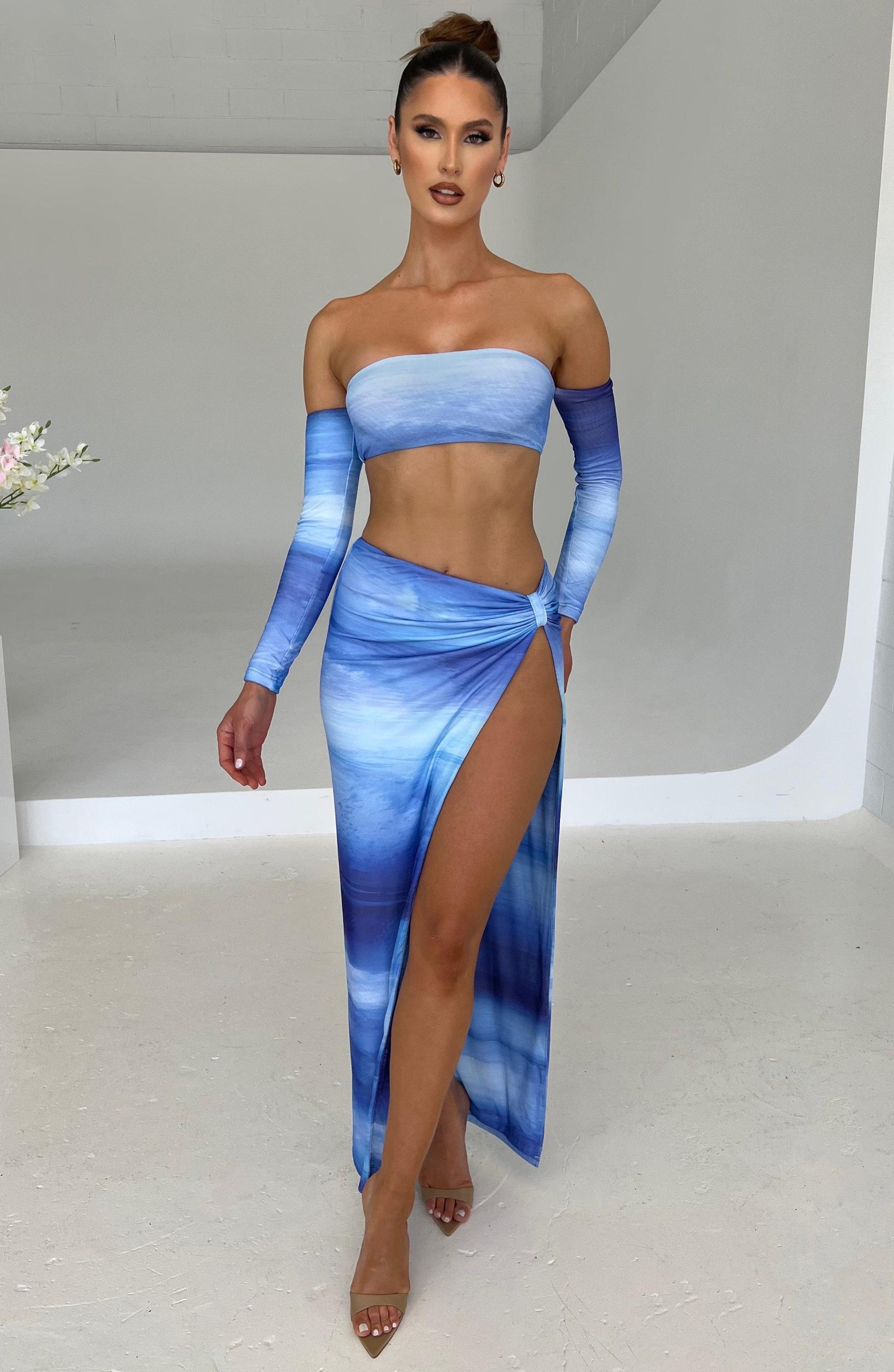 Brynn Maxi Skirt - Blue Haze Print Product Image