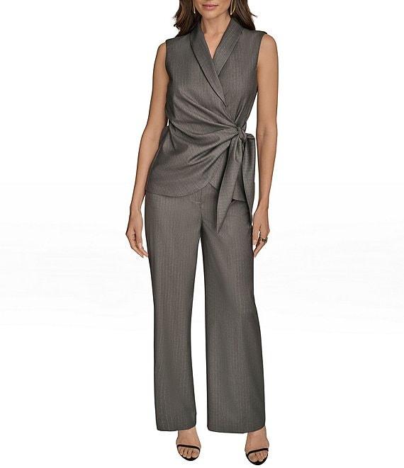 Donna Karan Metallic Pinstripe Shawl Collar Wrap Vest Product Image