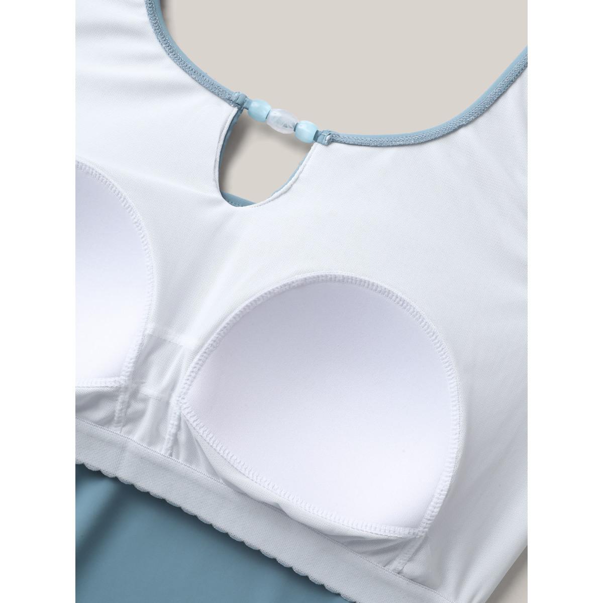 Plus Size Adjustable Drawstring Keyhole Swim Top Women's Swimwear LightBlue Beach Cut-Out High stretch Bodycon U-neck Curve Swim Tops BloomChic 14-16/1X Product Image