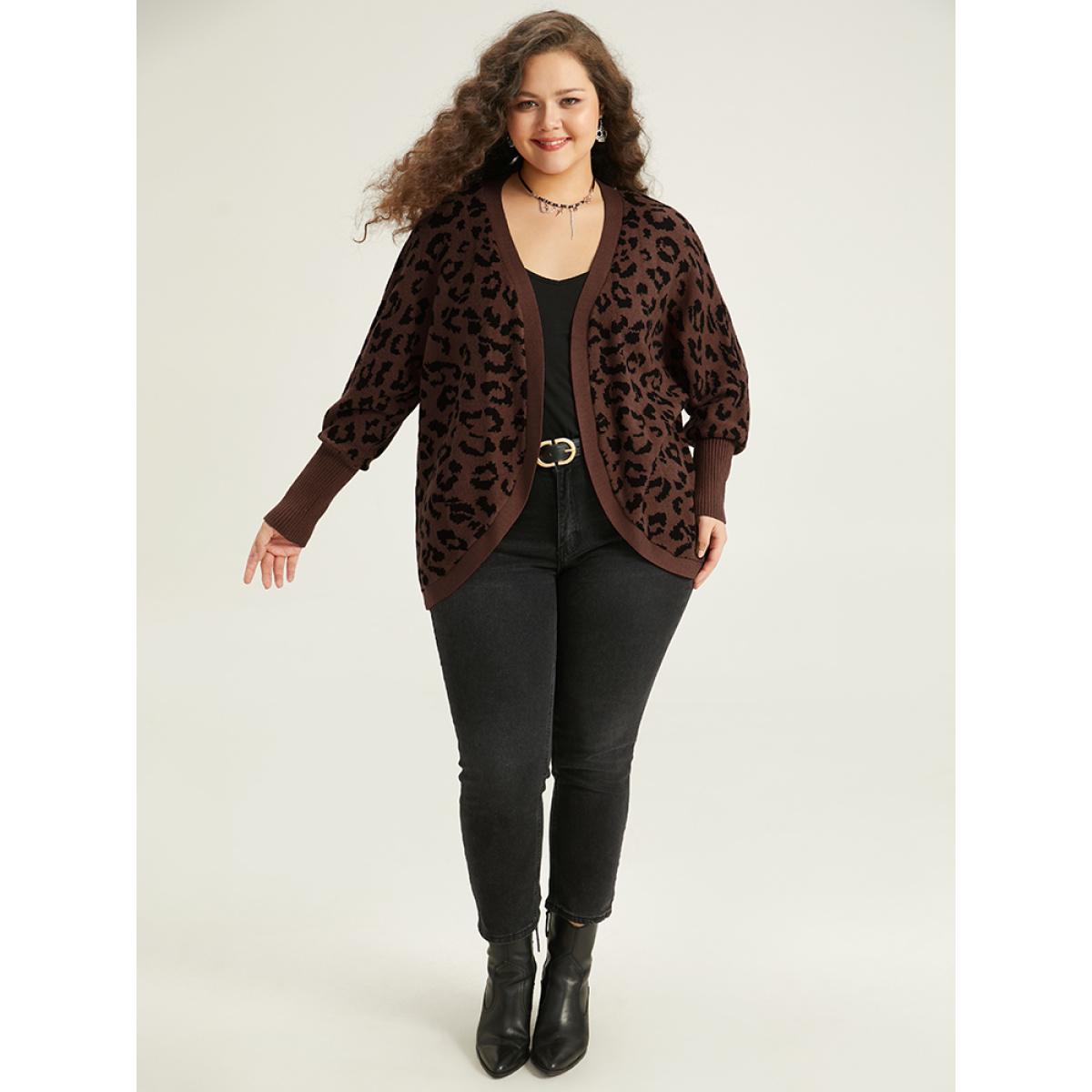 Plus Size Supersoft Essentials Leopard Curved Hem Cardigan DarkBrown Women Casual Loose Sleeveless Dailywear Cardigans BloomChic 10/M Product Image
