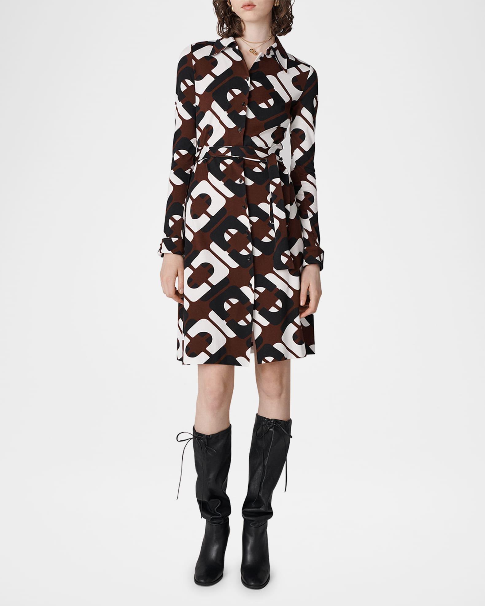 Diane Belted Geometric-Print Shirtdress Product Image