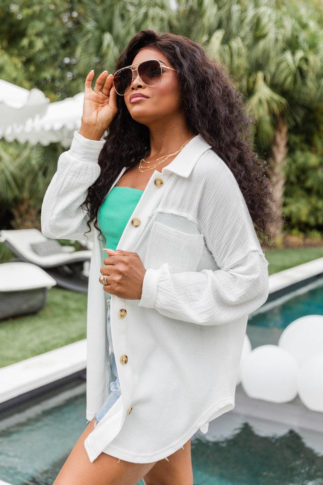 Pulling It Together Ivory Waffle And Gauze Shacket FINAL SALE Product Image