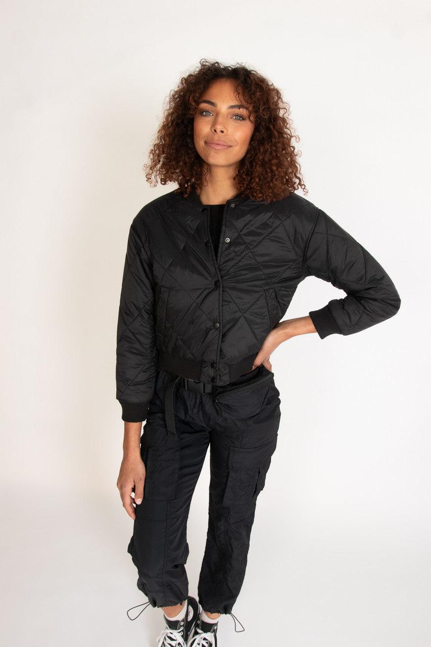 Black Quilted Bomber Jacket Product Image