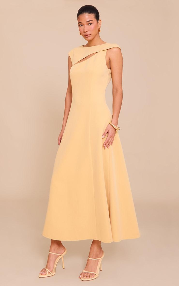  Butter Yellow Asymmetric Cut Out Detail Maxi Dress Product Image