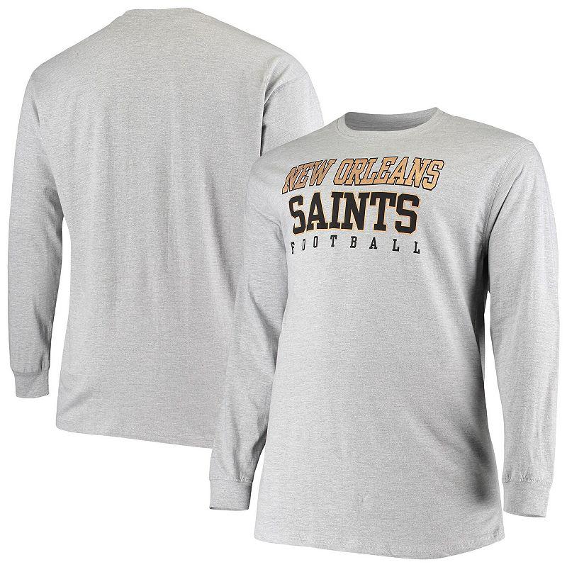 Men's Fanatics Branded Heathered Gray New Orleans Saints Big & Tall Practice Long Sleeve T-Shirt,  Product Image