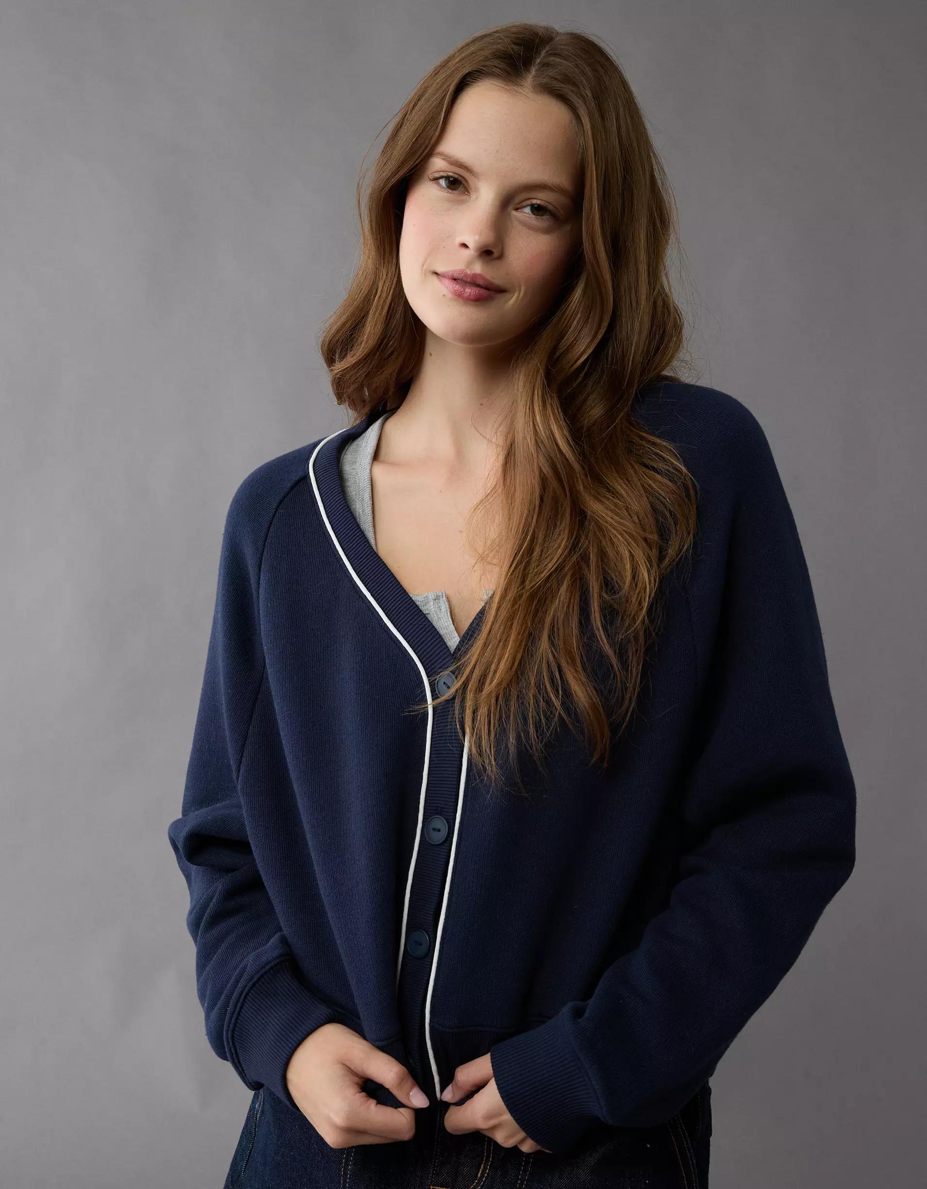 AE Relaxed Fit Fleece Cardigan Product Image