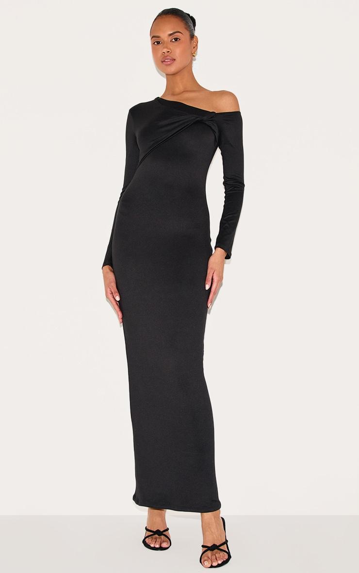 Black Double Contour Twist Detail Long Sleeve Maxi Dress Product Image