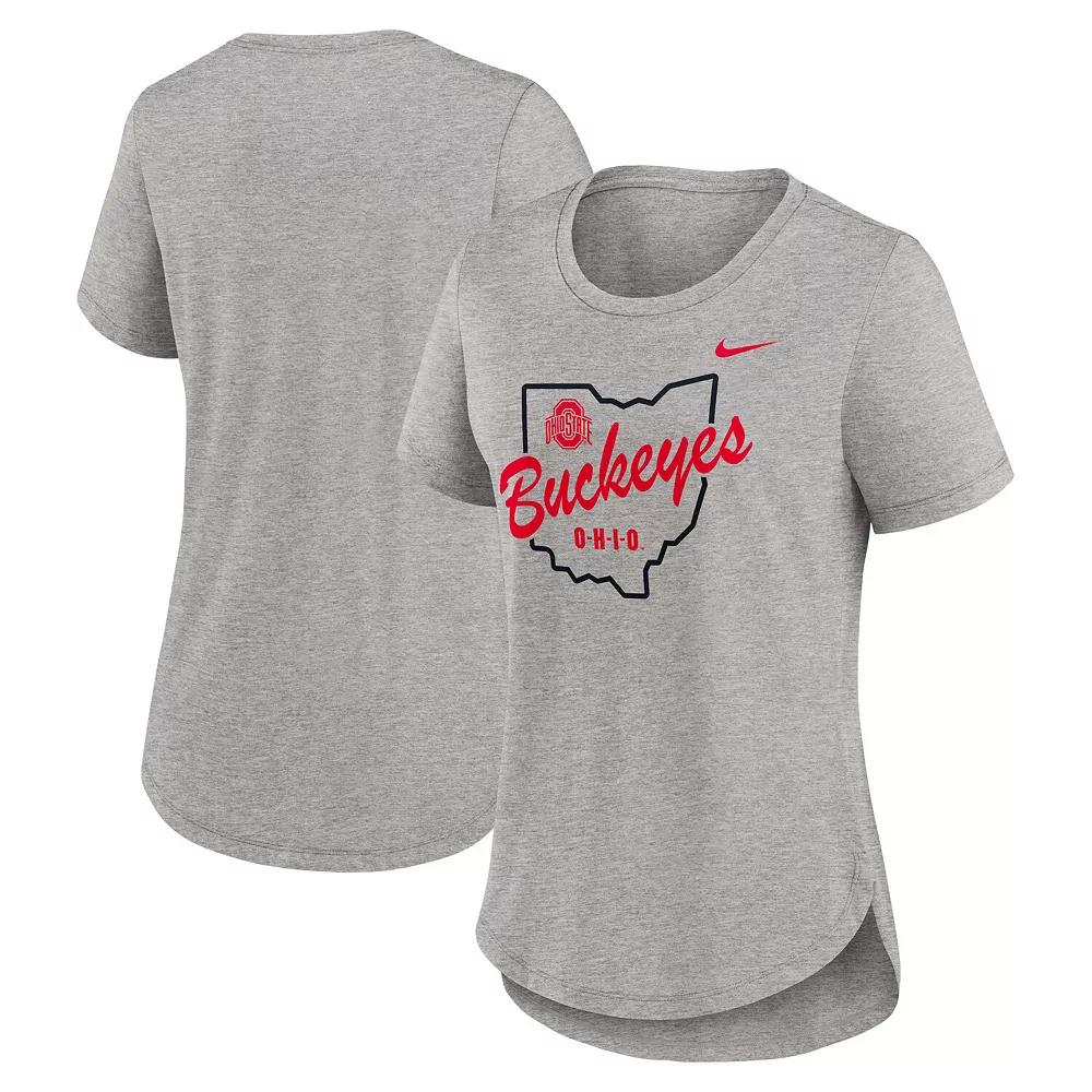 Women's Nike Heather Gray Ohio State Buckeyes Local Campus Location Mantra Tri-Blend T-Shirt, Size: Large, Grey Product Image