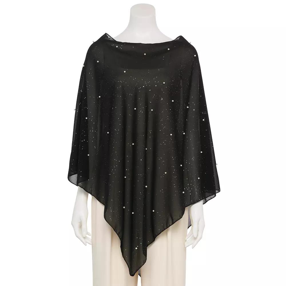 Women's CHARLOTTE DANIEL Pearl & Glitter Poncho, Black Product Image