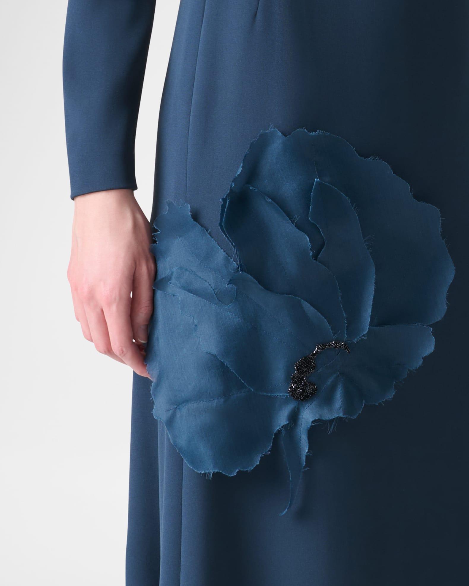 Organza Anemone Corsage Long-Sleeve Crepe Gown Product Image
