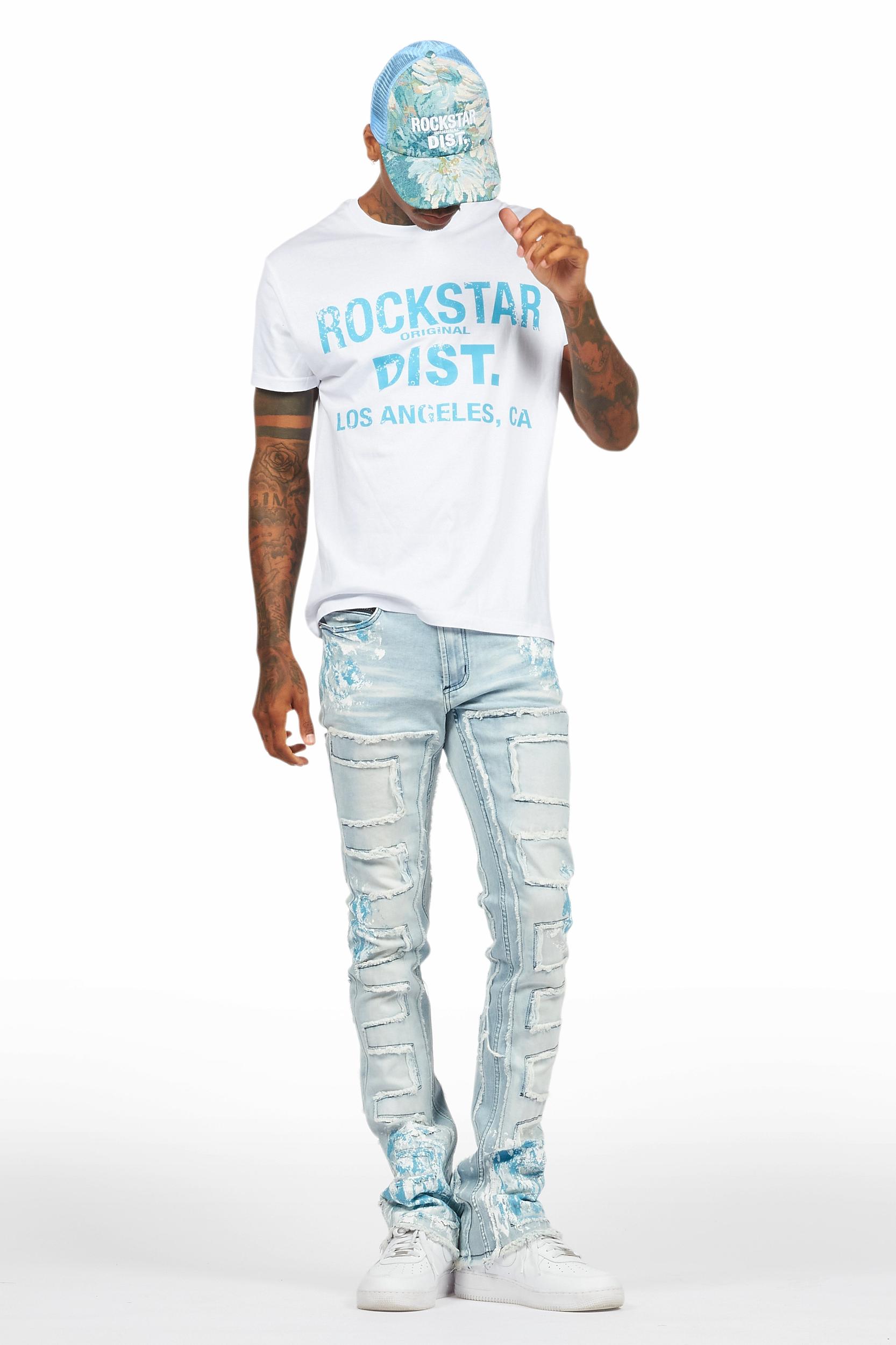 Saxon White/Blue T-Shirt/Stacked Flare Jean Set Male Product Image
