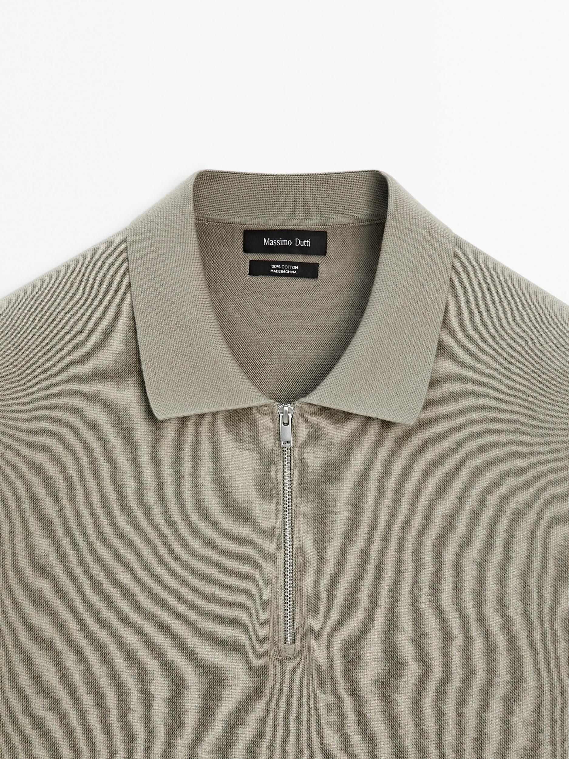 Cotton knit quarter-zip polo shirt Product Image