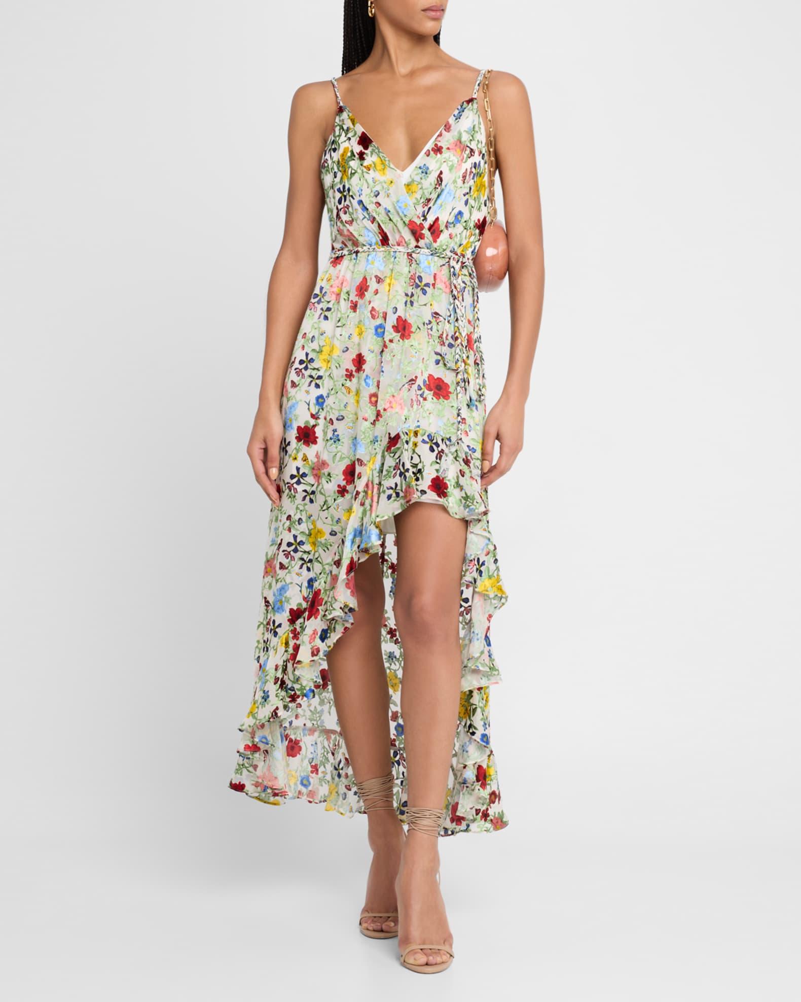 Tara Floral Cascading Ruffle Midi Dress Product Image