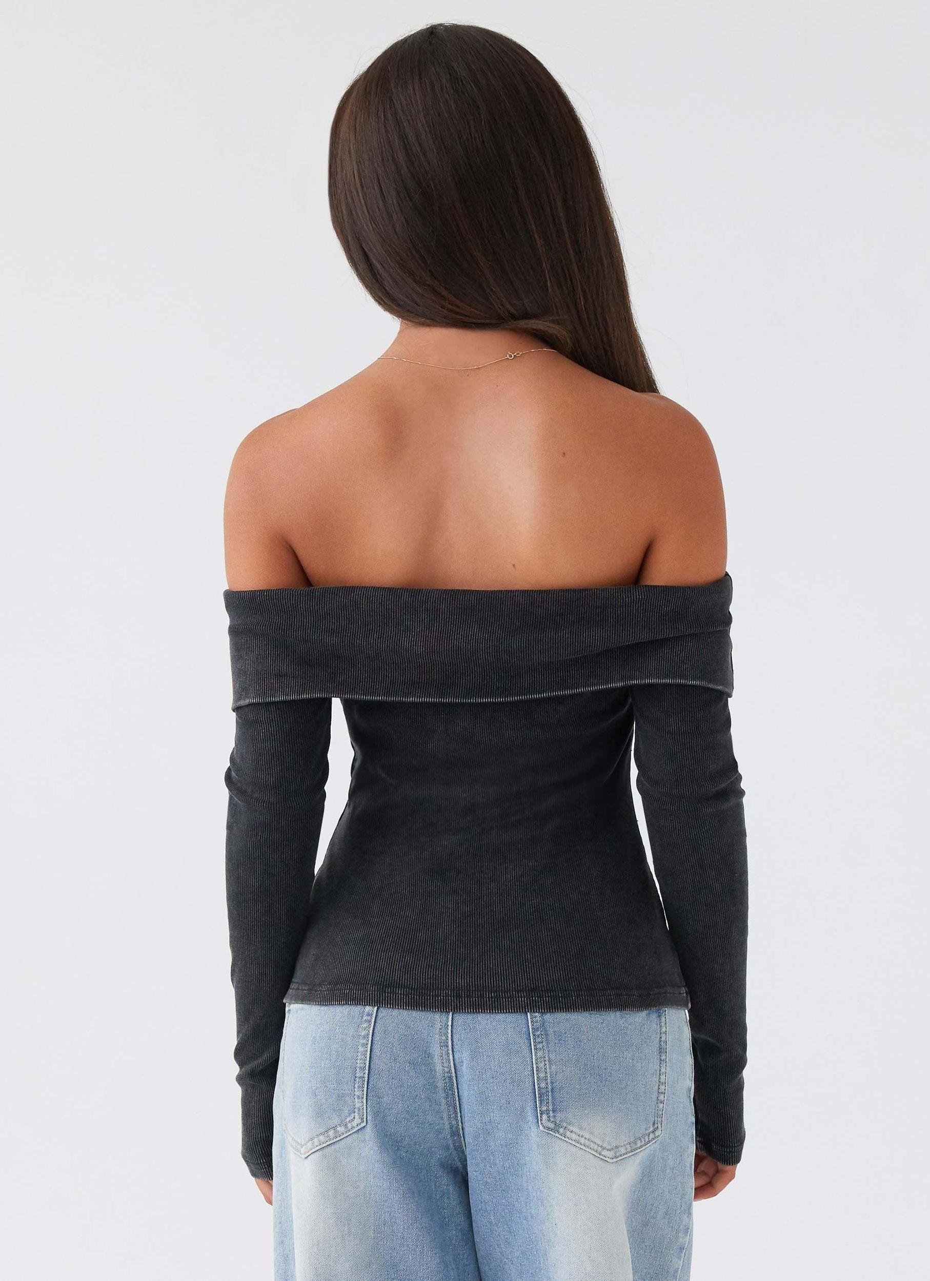 Hayley Long Sleeve Ribbed Top - Charcoal Acid Wash Product Image