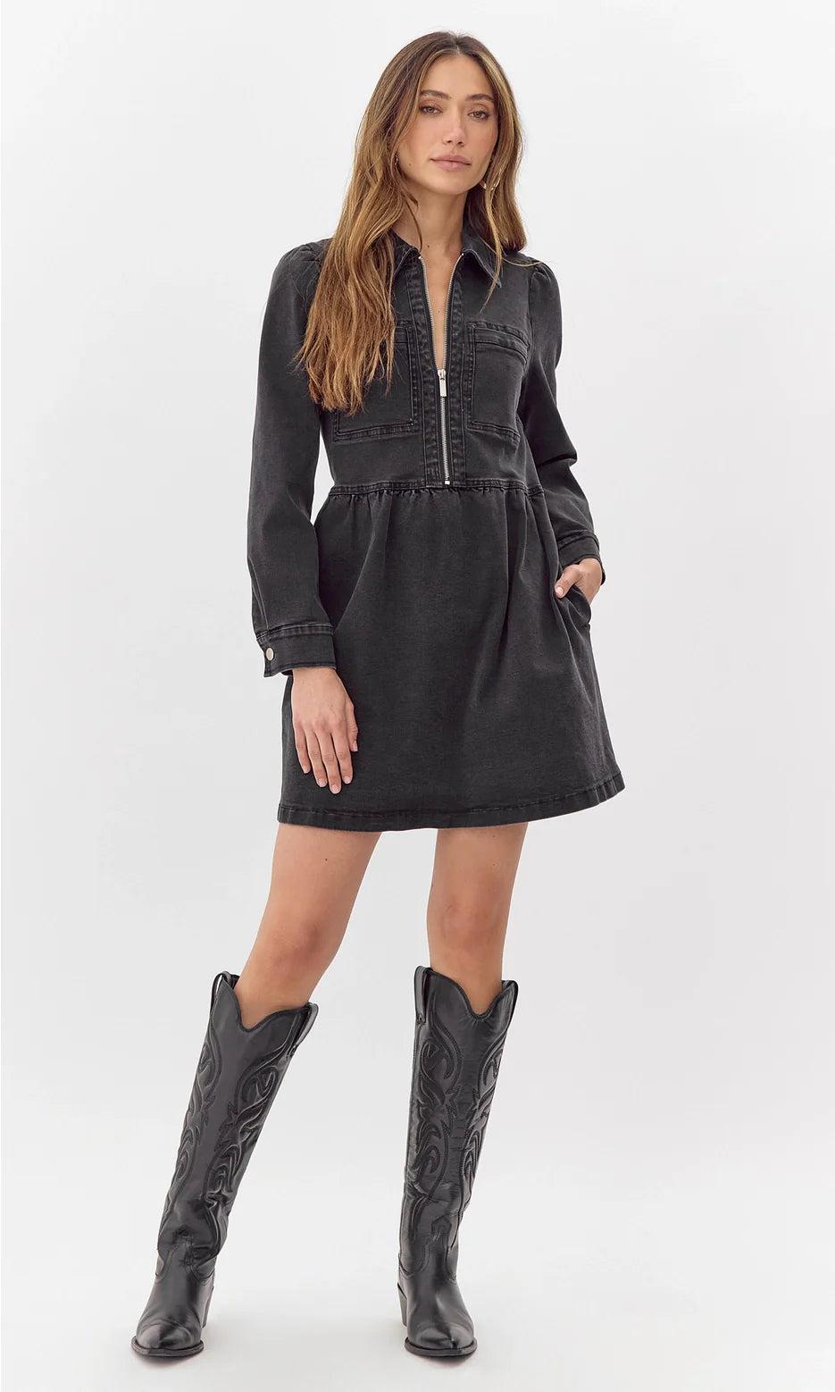 Lia Denim Zip Dress Product Image