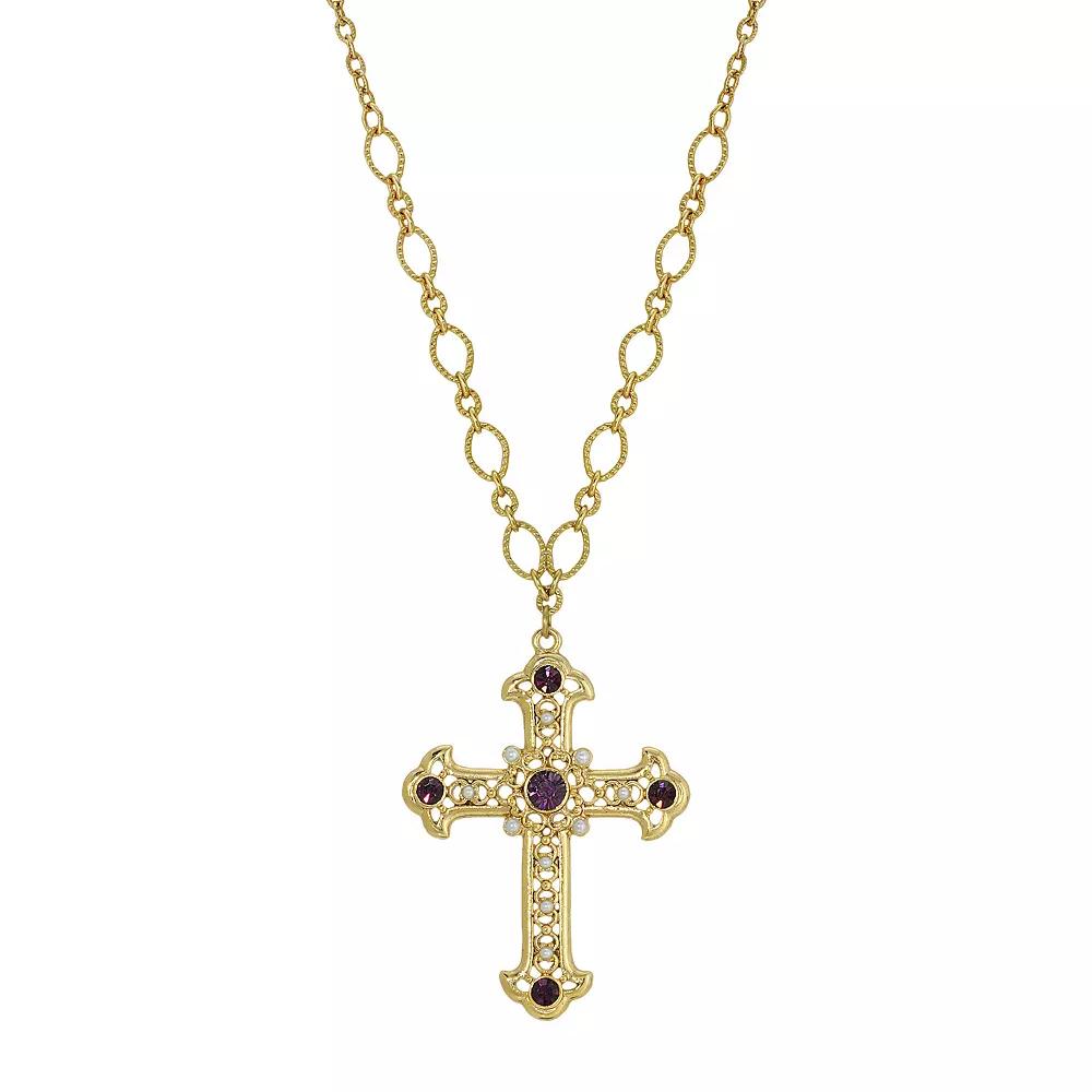 Symbols of Faith Simulated Crystal Accented Cross Necklace, Womens, Purple Product Image