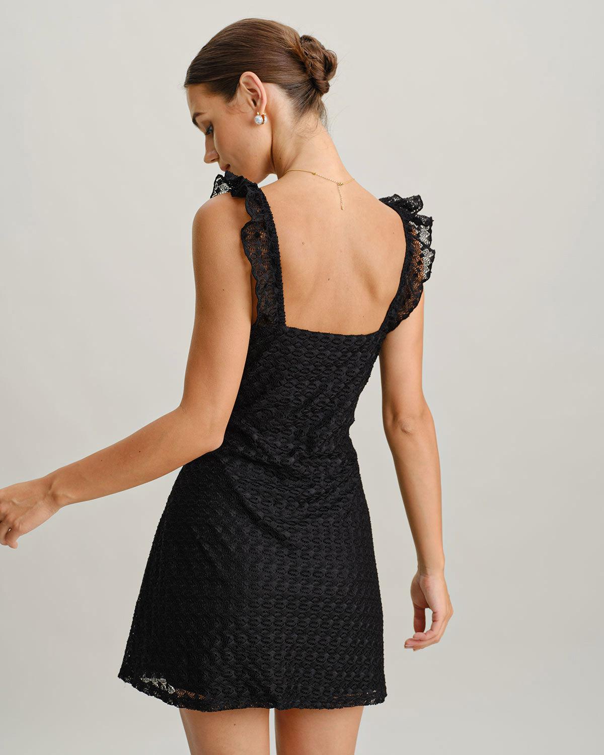 Black V Neck A-Line Slip Mini Dress Product Image