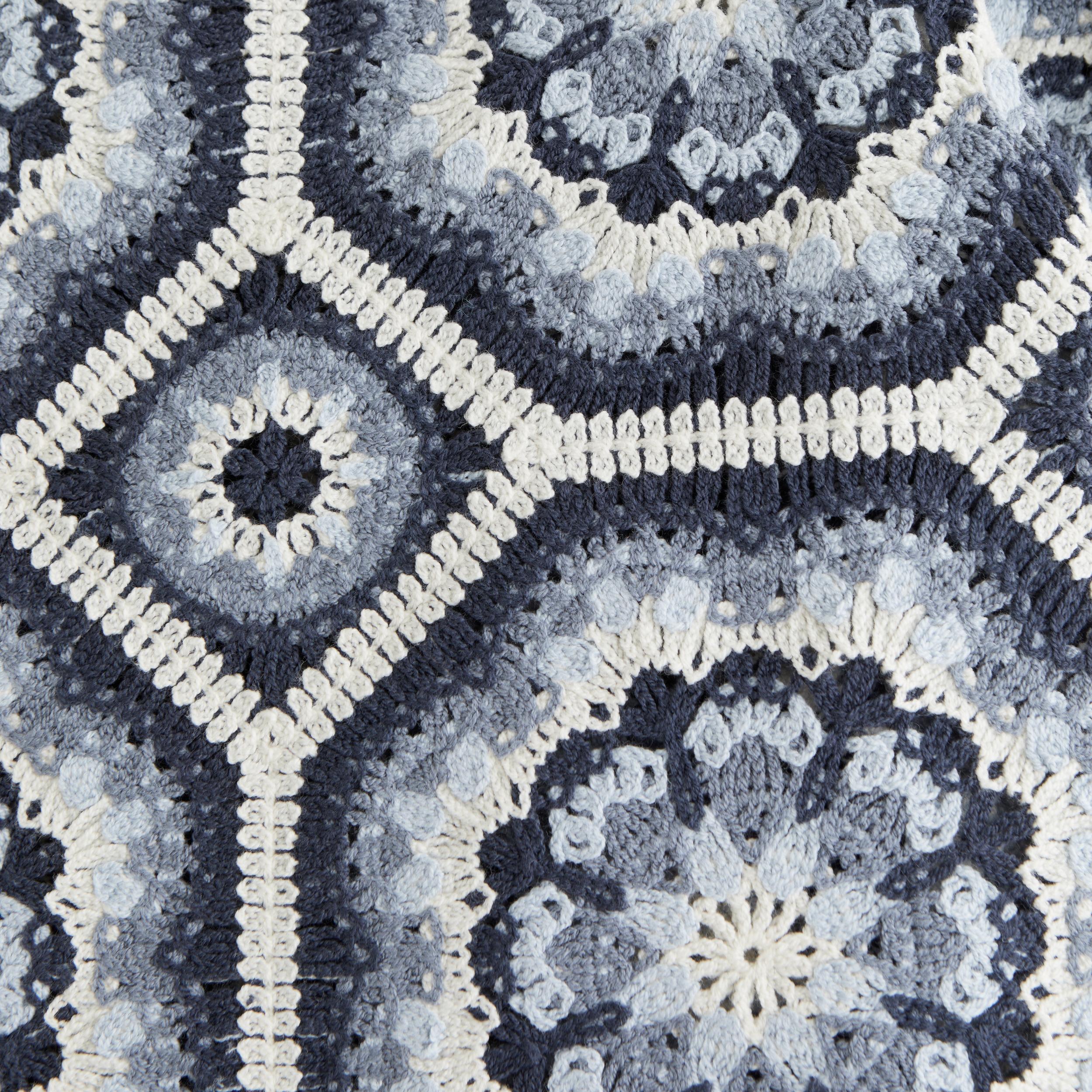 Crochet-Style Border Stripe Button-Through Sweater Polo Product Image