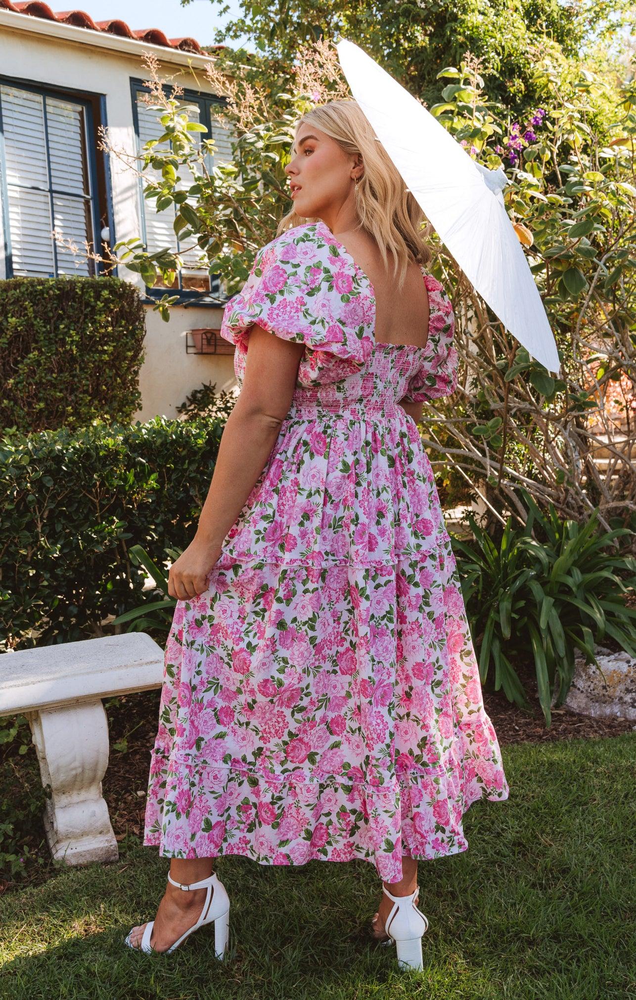 Afternoon Tea Dress ~ Cottage Floral Pink Product Image