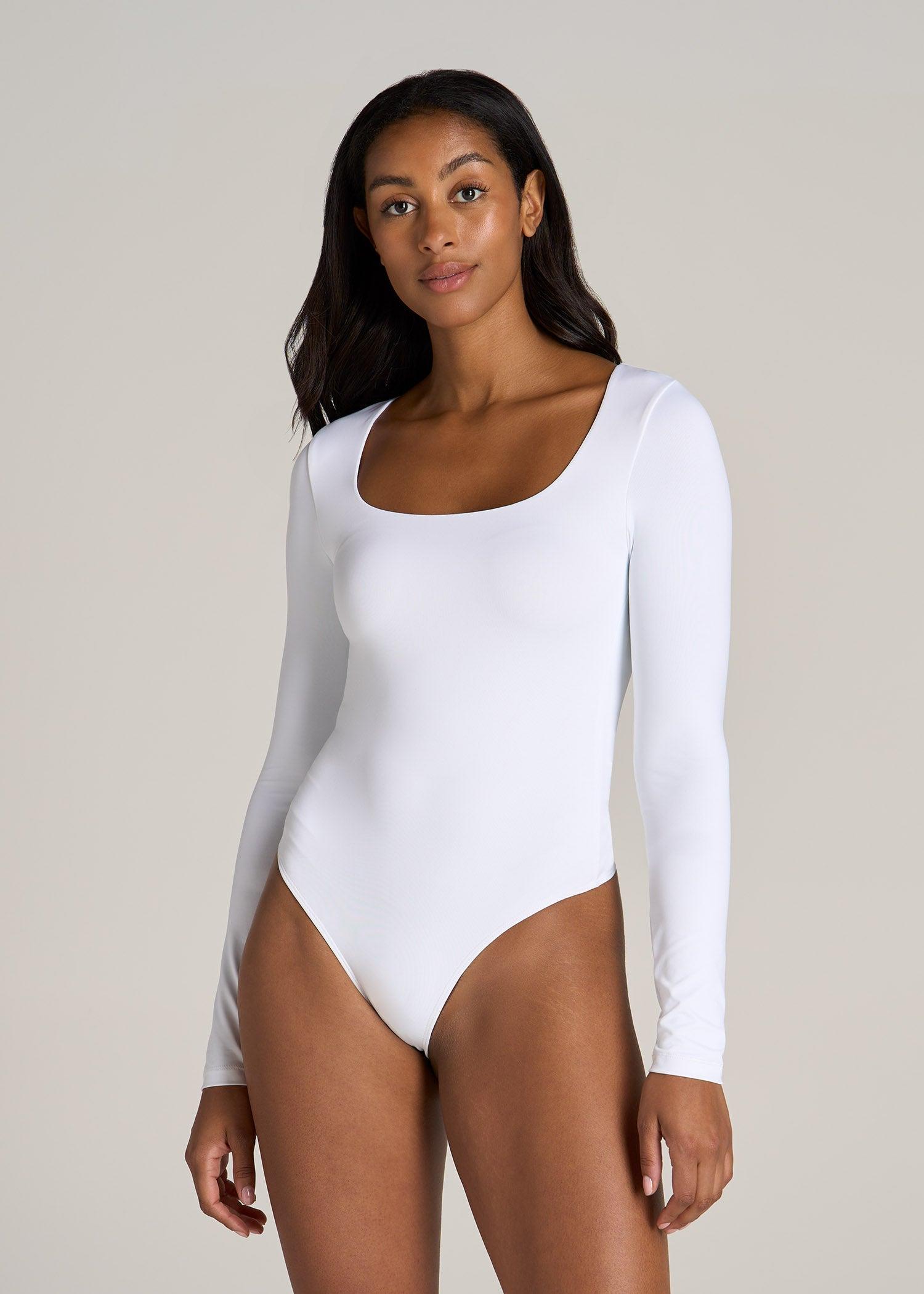 Long Sleeve Square Neck Bodysuit for Tall Women in Bright White Female Product Image