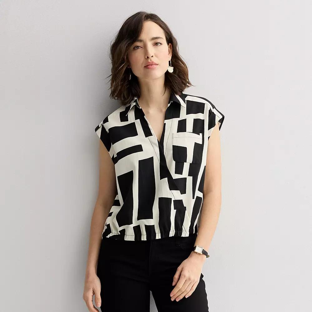 Women's Nine West Dolman Surplice Shirt, Size: XS, Ivory Block Abstract Product Image