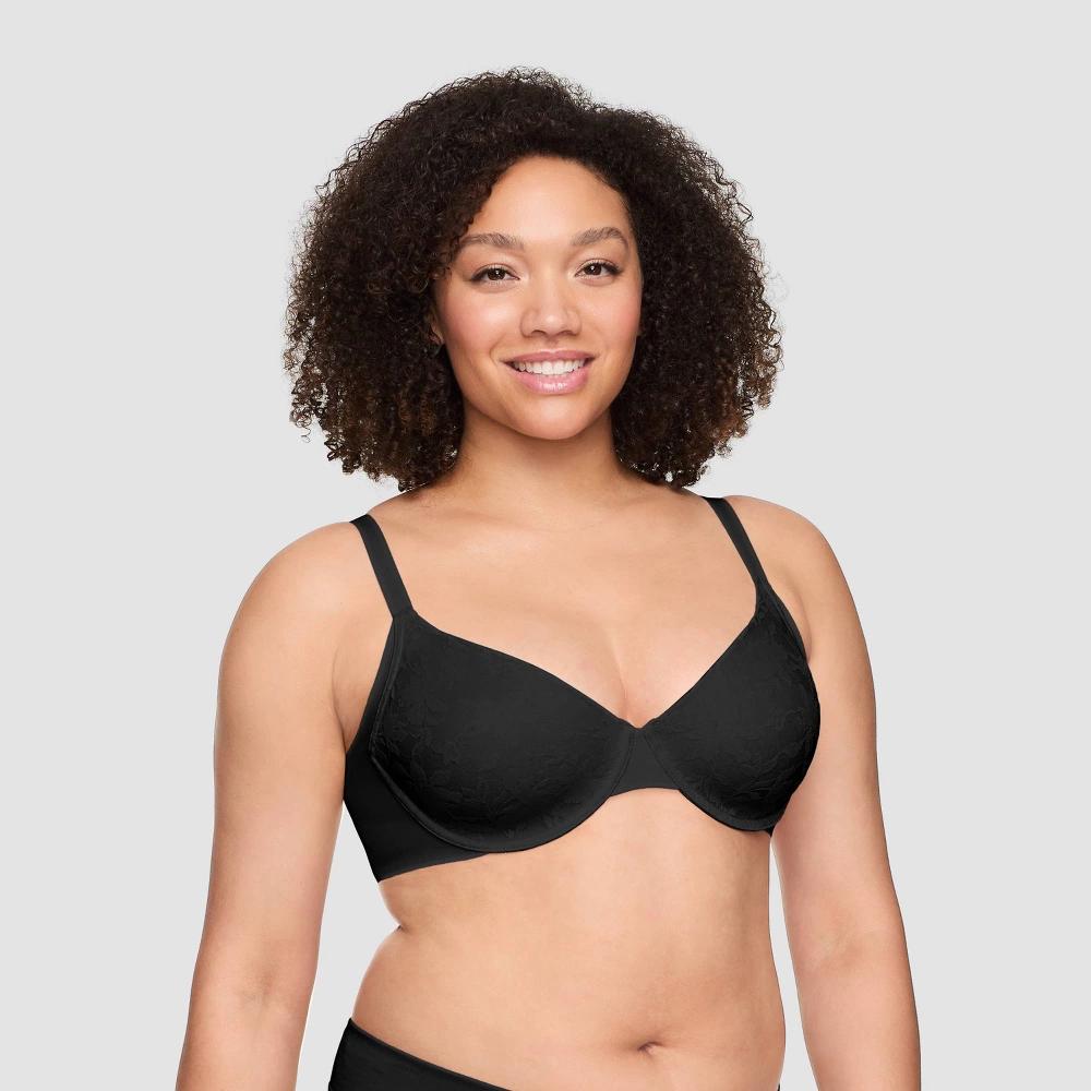 Simply Perfect by Warner's Women's Side and Underarm Smoothing Lace Unlined Bra - Black 34D: Medium Support, Adjustable Straps, Underwire Product Image