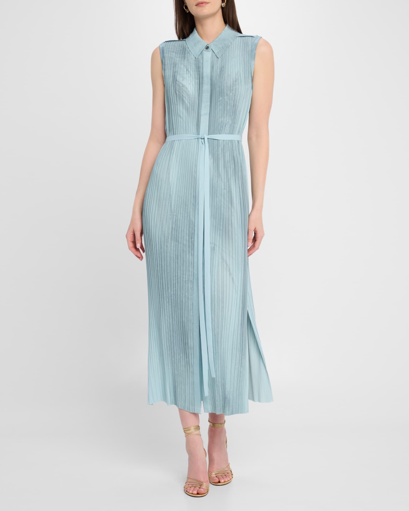 Pleated Georgette Sleeveless Shirtdress Product Image