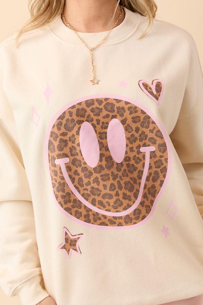 Leopard Smiley Face Cream Graphic Sweatshirt Product Image
