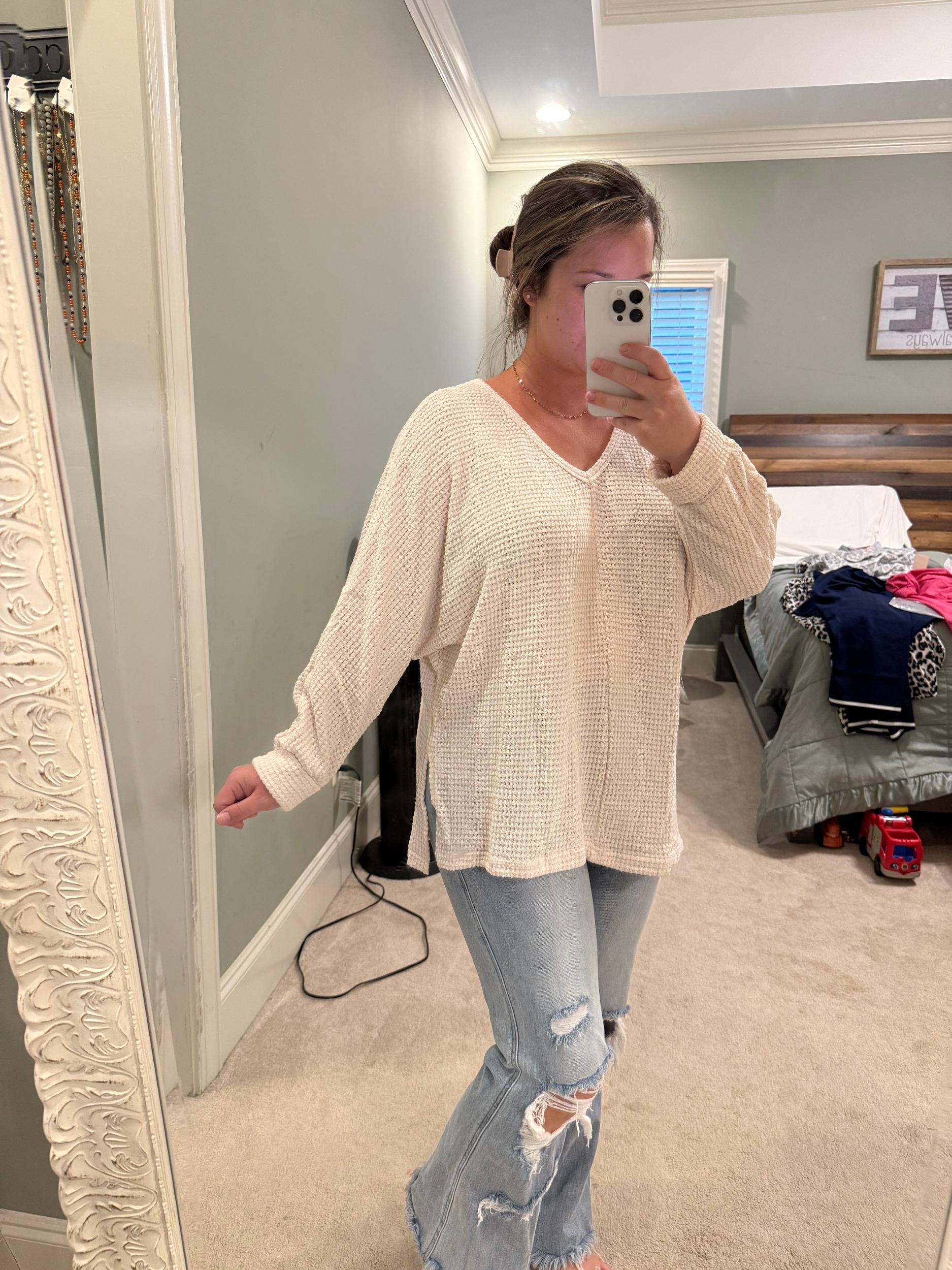 Preorder Oversized Waffle Top- Black Product Image