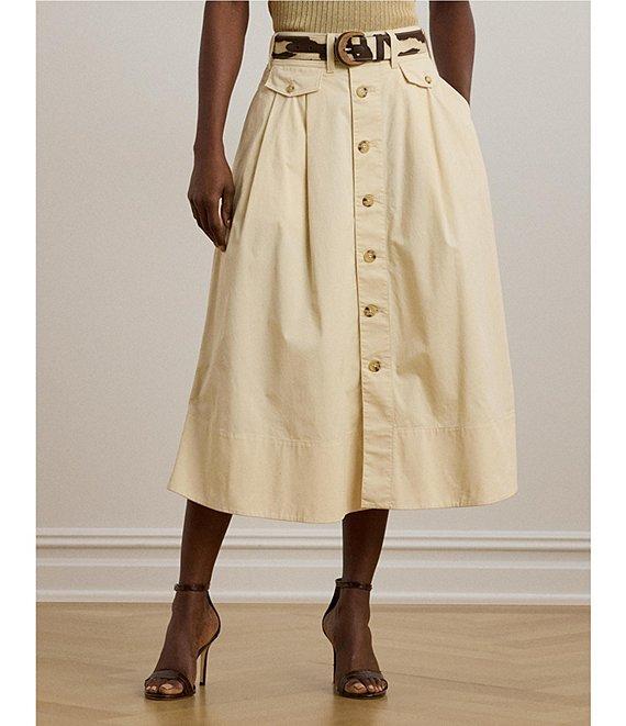 Lauren Ralph Lauren Micro-Sanded Twill Button Front Midi Skirt Product Image