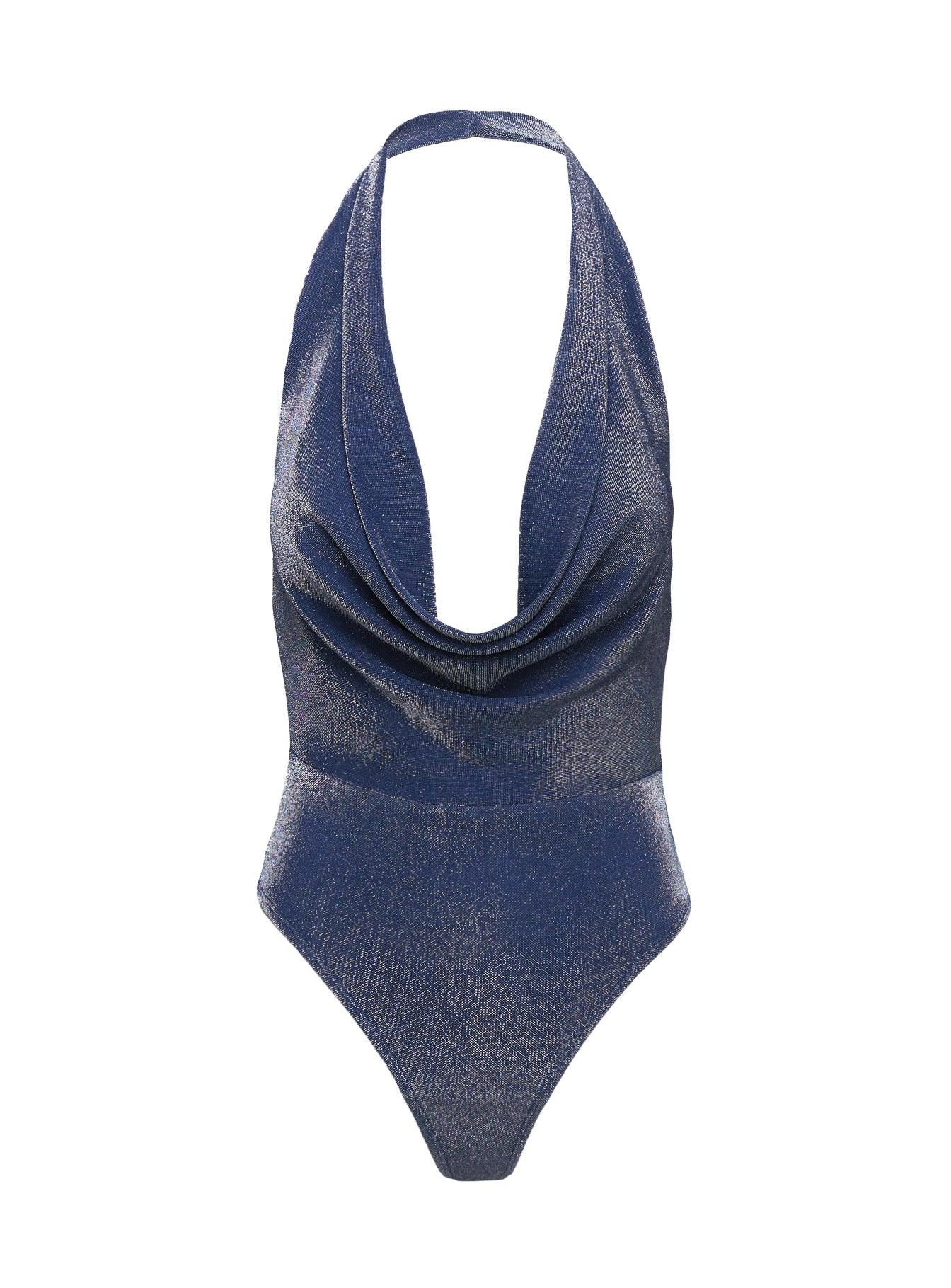 Rumie Plunge Neck Bodysuit Blue Product Image
