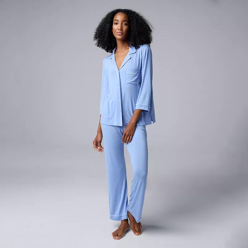 Women's Simply Vera Vera Wang Basic Luxury ¾ Sleeve Pajama Shirt & Pants Sleep Set,  Product Image