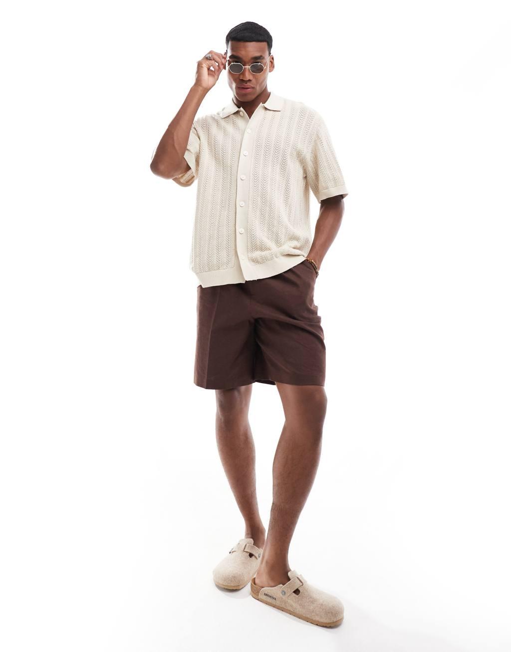 Selected Homme oversized crochet shirt in cream Product Image