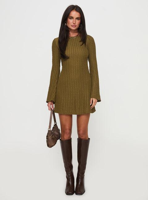 Lukea Long Sleeve Ribbed Mini Dress Olive Product Image