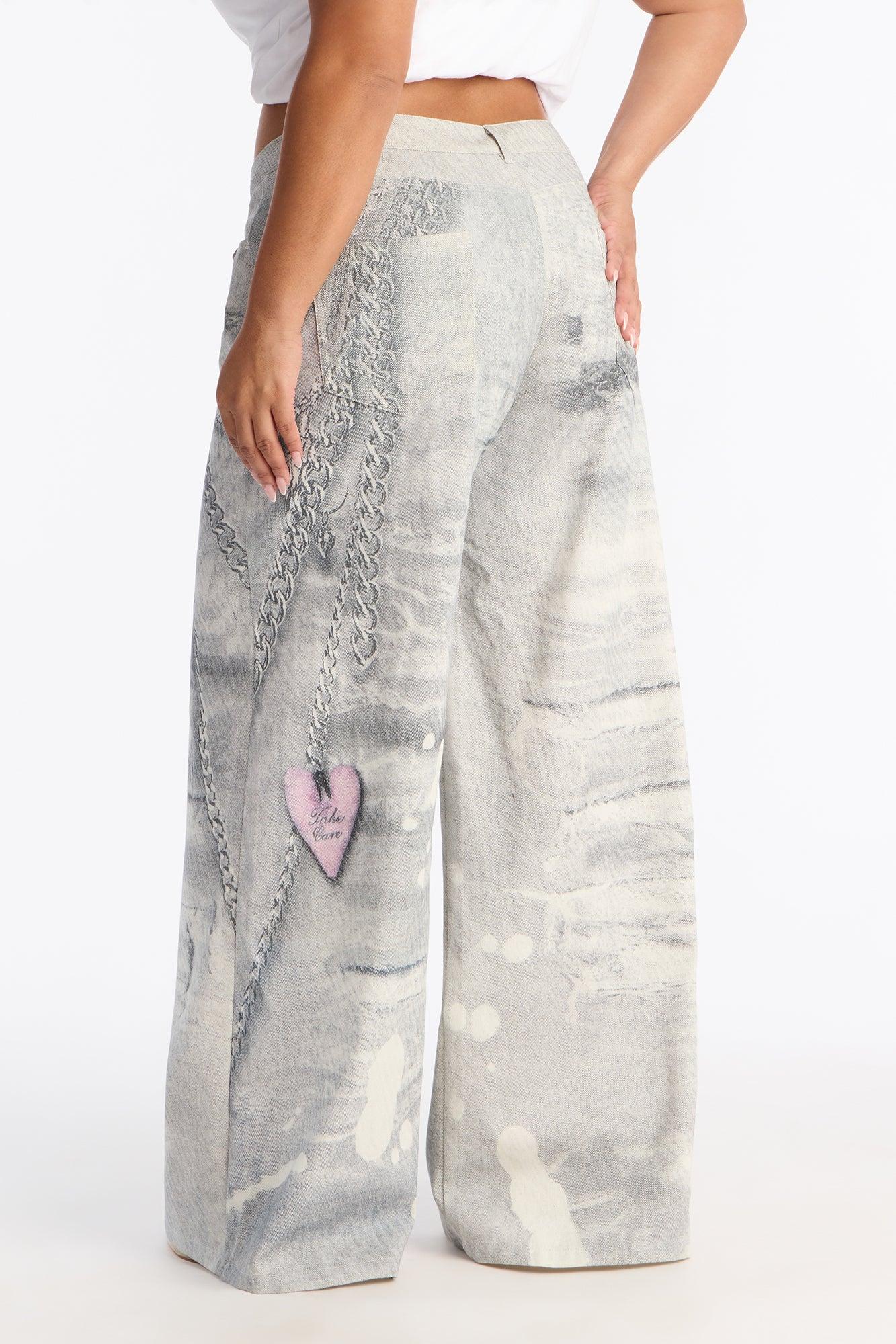 No Chances Wide Leg Low Rise Pant 32″ - Grey/combo Female Product Image