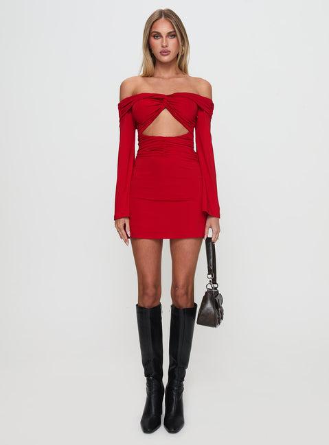 Vistoria Long Sleeve Mini Dress Red Product Image