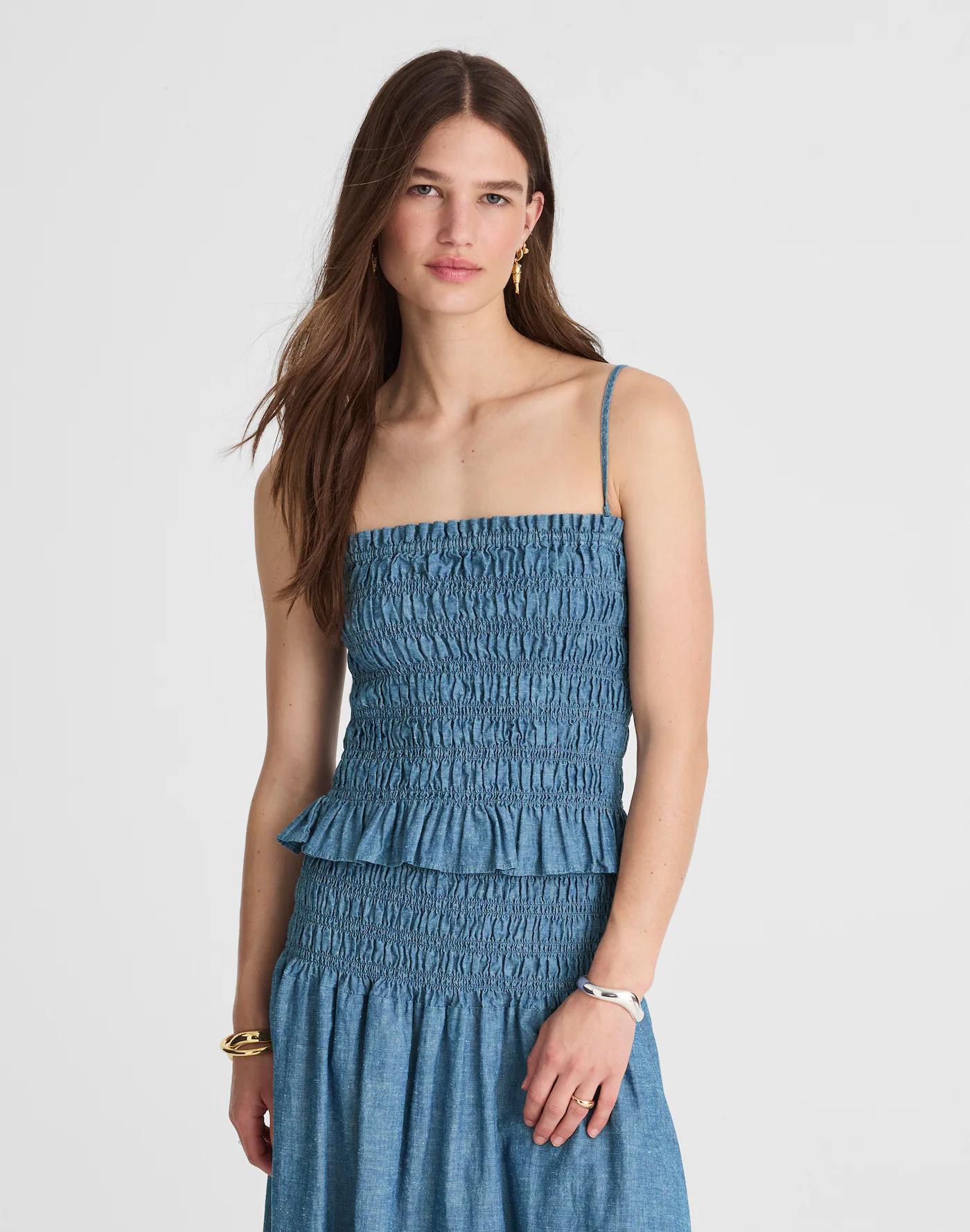 Denim Smocked Tank Product Image