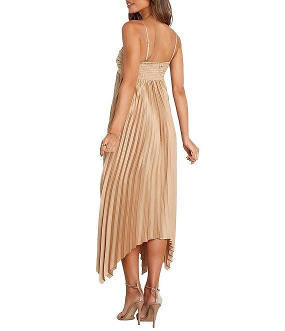 Petal & Pup Vikki Sweetheart Neck Sleeveless Pleated Asymmetrical Midi Dress Product Image