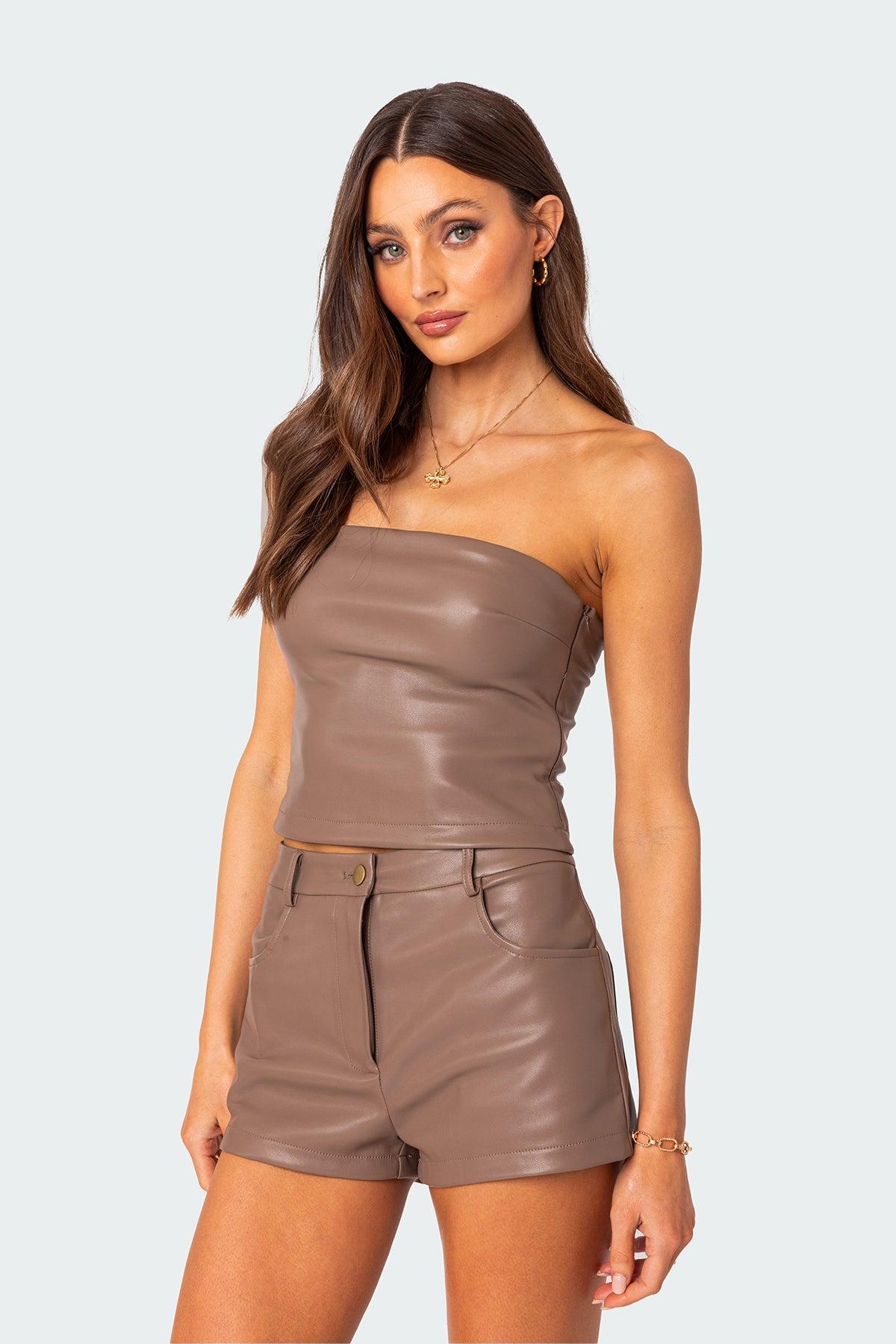 Martine Faux Leather Tube Top Product Image