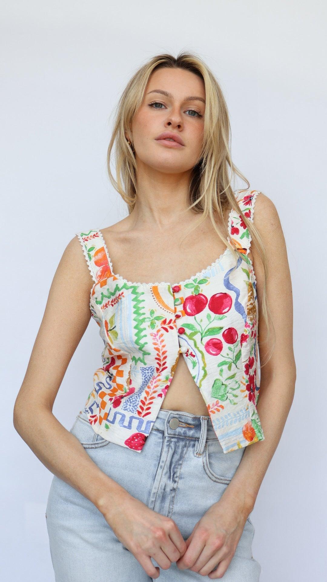 Fruit Print Cropped Tank Product Image