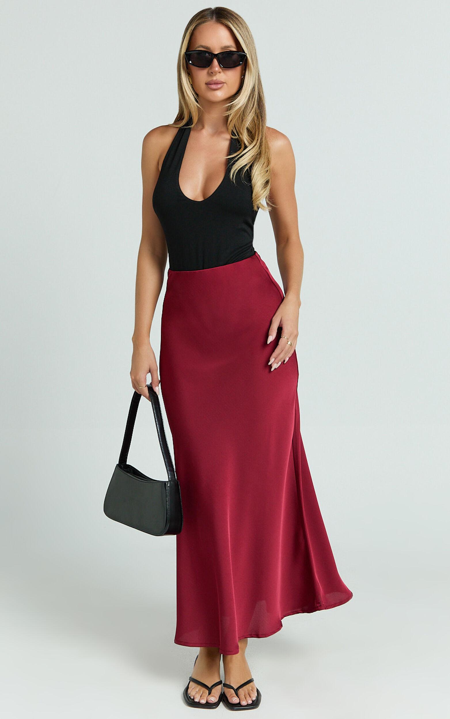 Amari Maxi Skirt - High Waisted Bias Cut Skirt in Wine Product Image